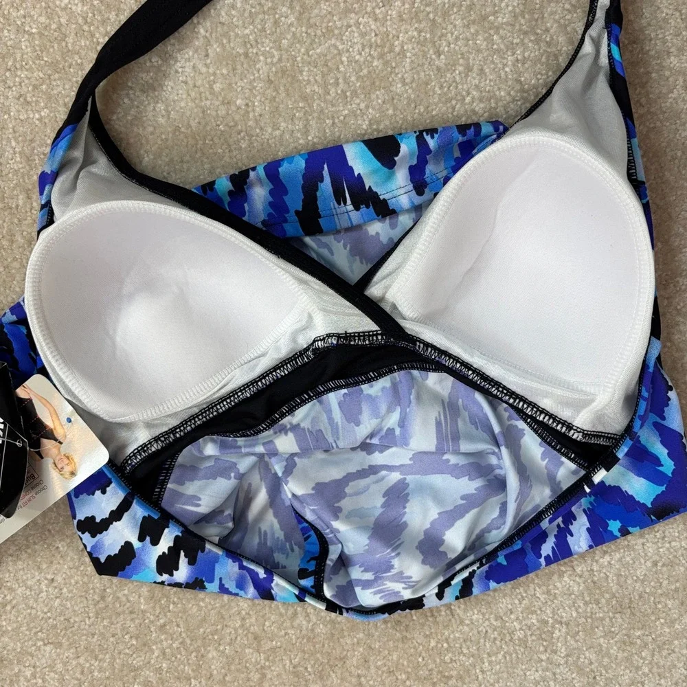 Kirkland Signature Miraclesuit Swim Tankini Top Blue Black Print Size 10‎ NWT